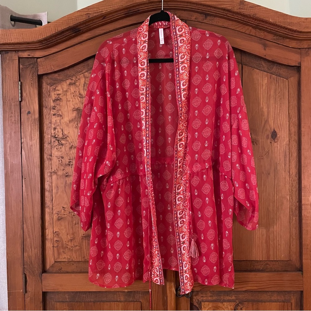 Exhilaration Red Multi Patterned Sheer Coverup/Ki… - image 2